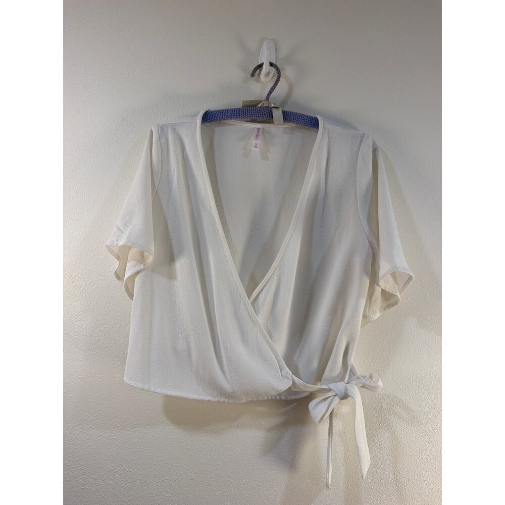 Xhilaration Cream Flutter Sleeve Wrap Blouse